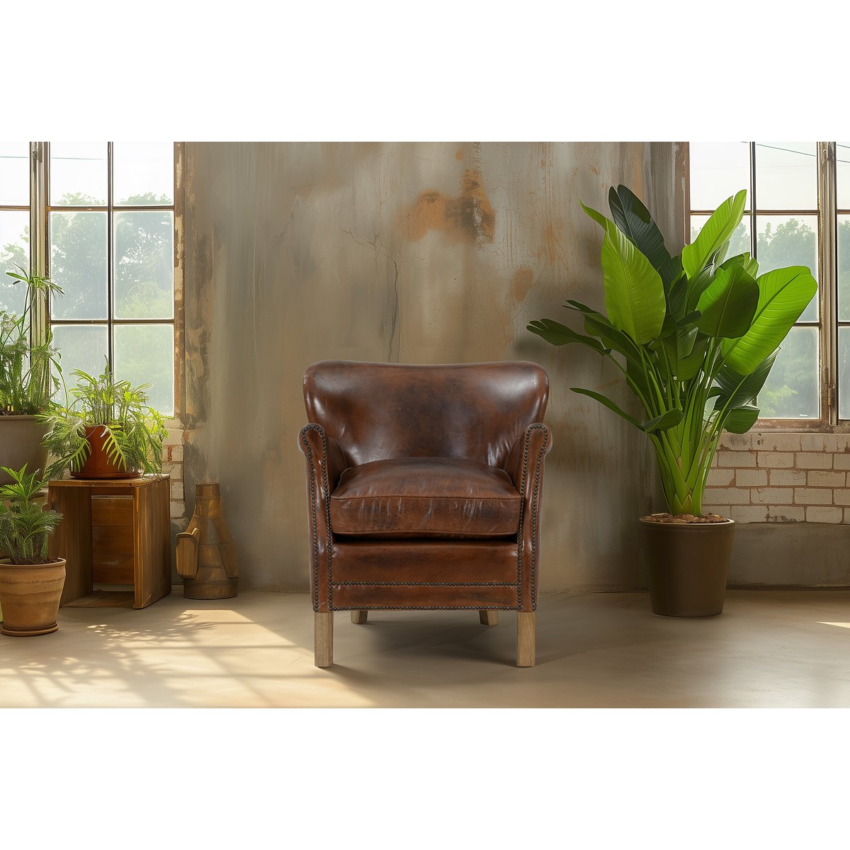 Fauteuil club en cuir aniline NEOTURNER marron foncé, PRODUIT INTERIEUR BRUT