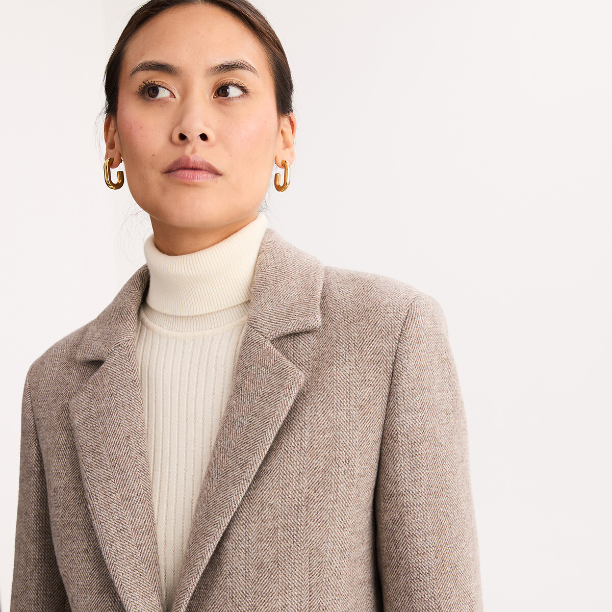 Blazer de corte recto con estampado chevrón, principalmente de lana beige , ANNE WEYBURN