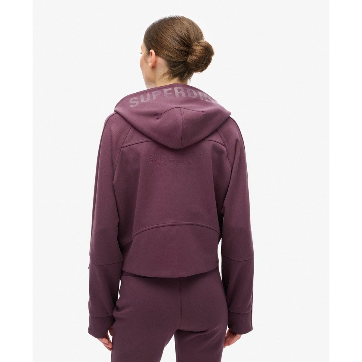Sweat à capuche zippé Sport Tech Relaxed violet aubergine fumé, SUPERDRY