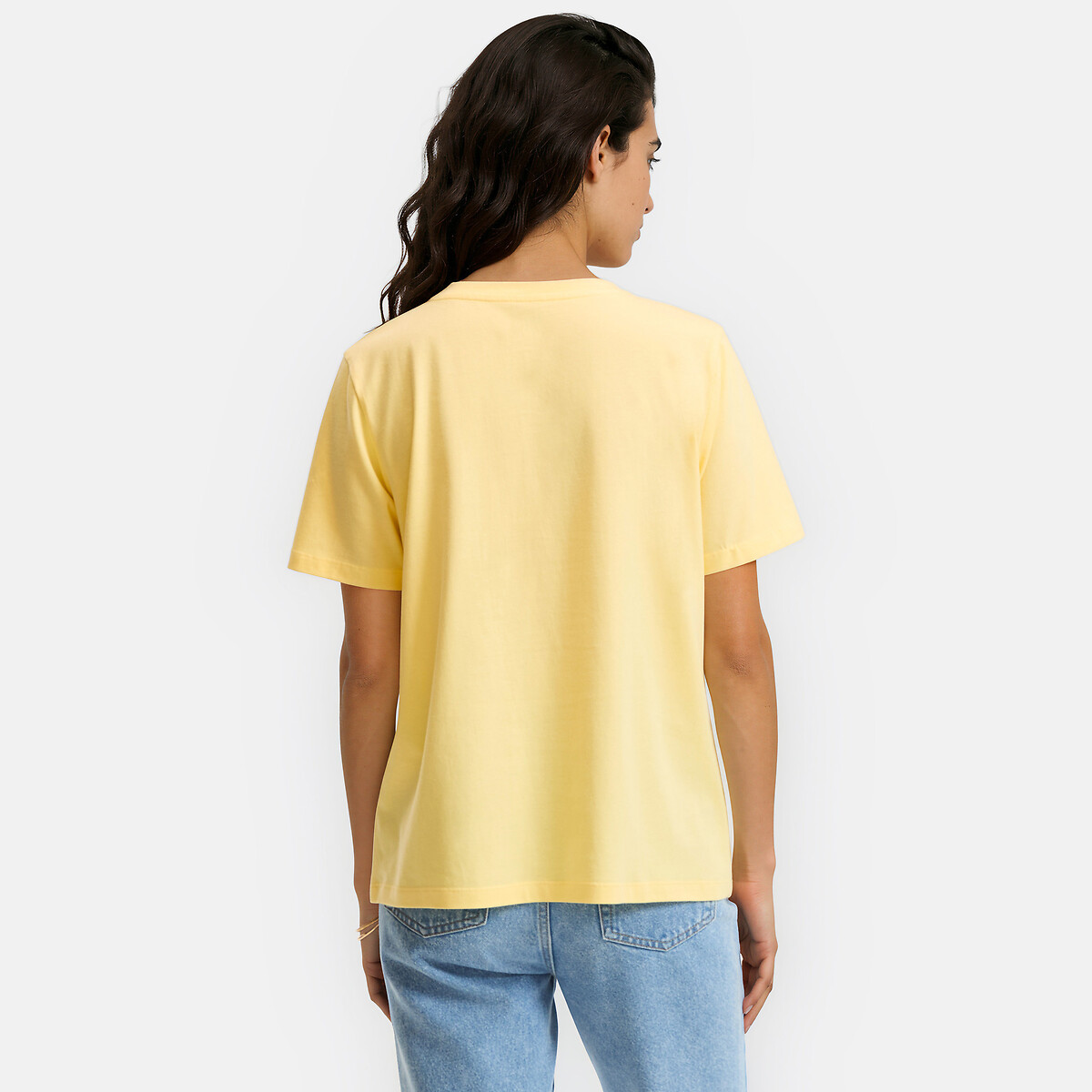 Loose Fit V-Neck T-Shirt with Short Sleeves yellow, LA REDOUTE COLLECTIONS
