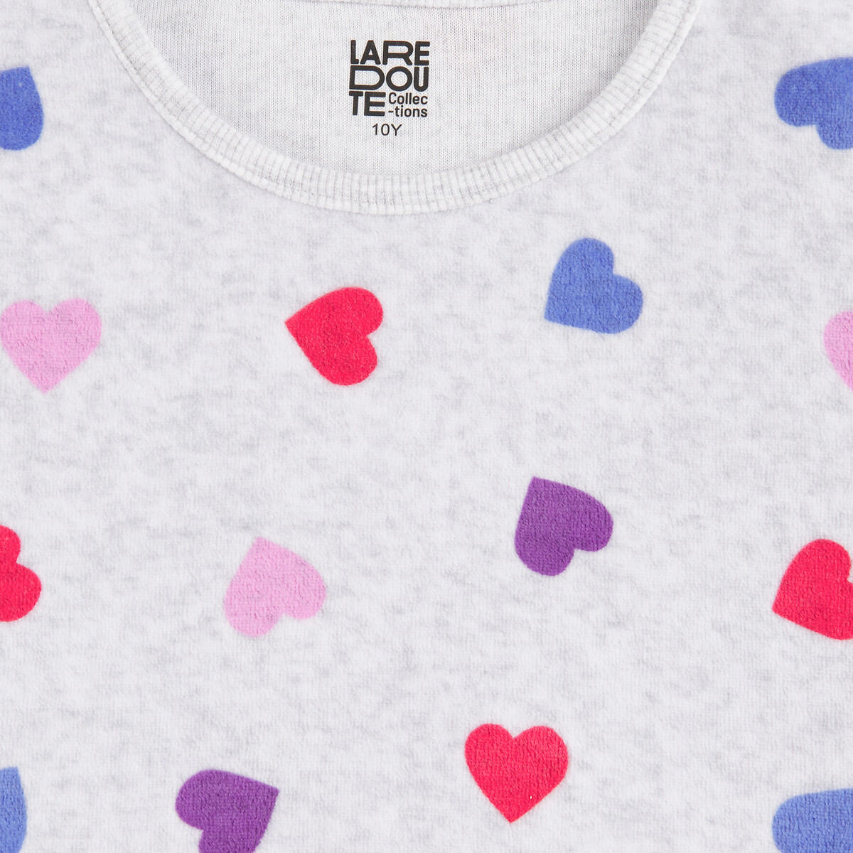 Lot de 2 pyjamas en velours, imprimé coeurs rose + gris chiné, LA REDOUTE COLLECTIONS
