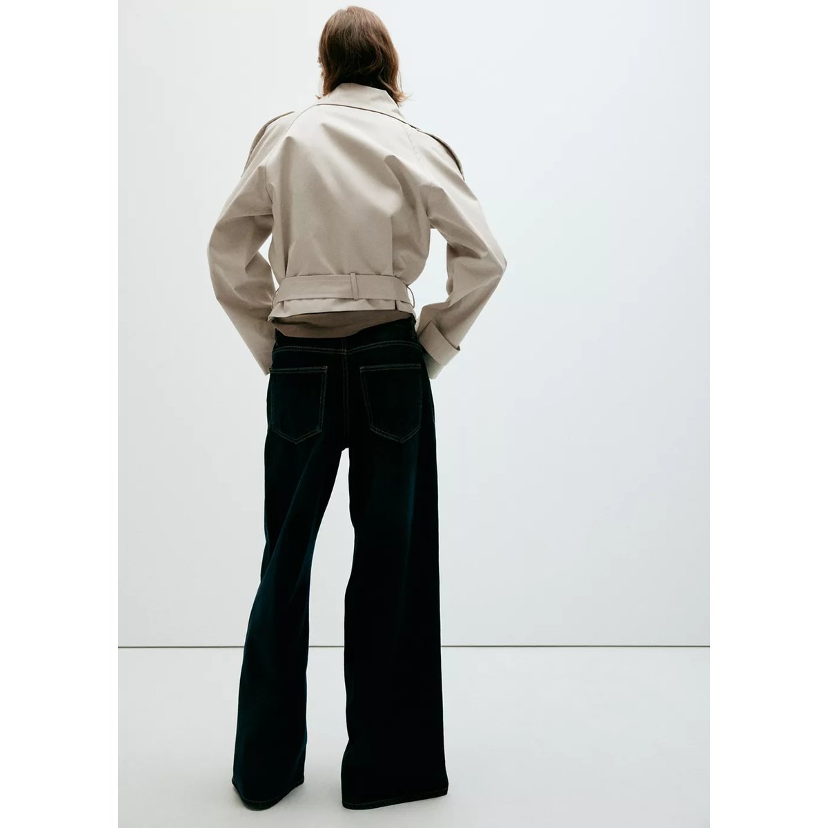 Trench crop double boutonnage gris clair/pastel, MANGO