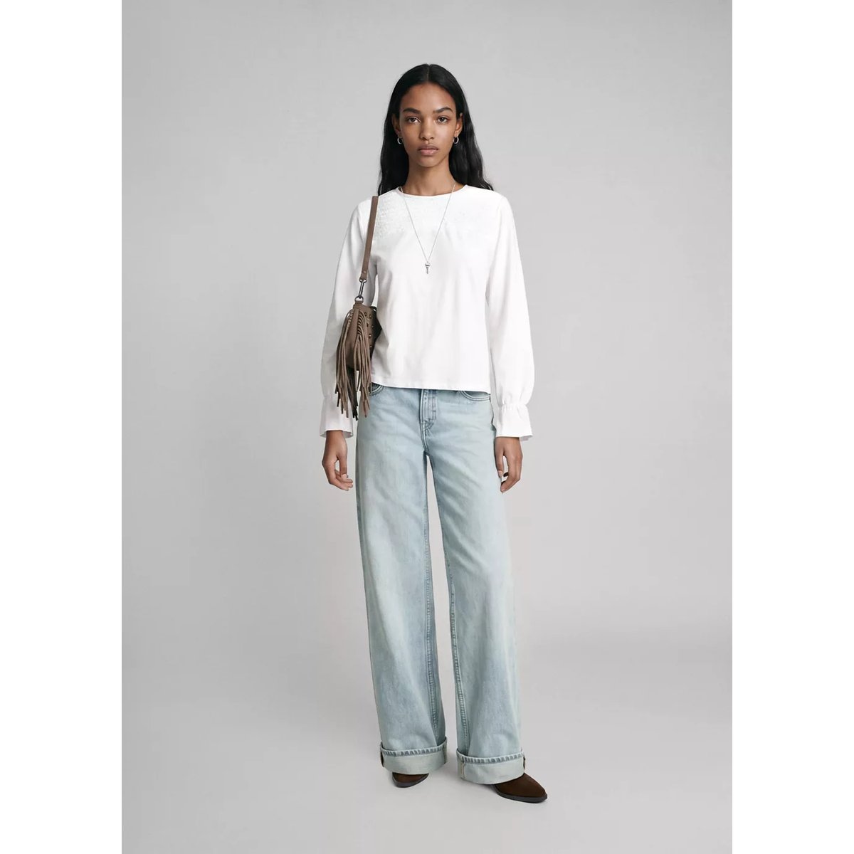 T-shirt froncé coton blanc cassé, MANGO TEEN