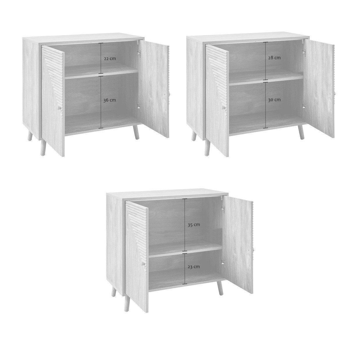 Buffet 2 portes effet lames L EDEN bois clair, CALICOSY