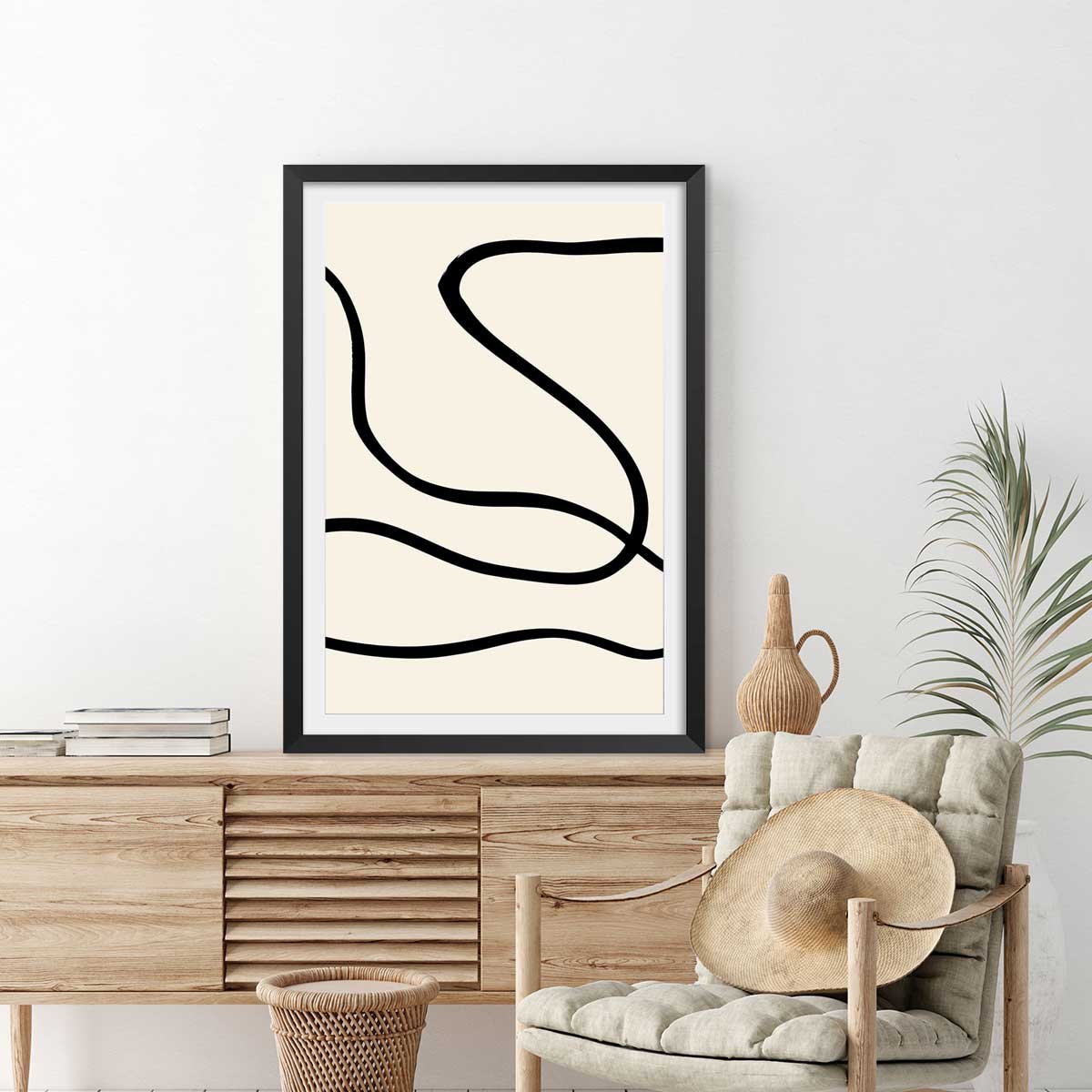 Affiche line art bold III affiche + cadre en bois - noir, HEXOA