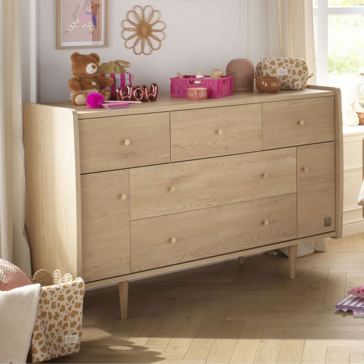 Chambre bébé trio évolutive My Love, Lit 140x70 évolutif Commode à langer XXL et armoire - Chêne Vintage marron, SAUTHON