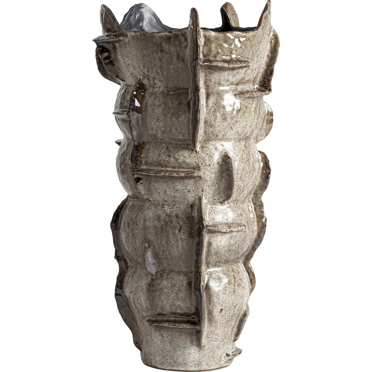 Vase sculptural en céramique beige moucheté brillant, RECOLLECTION