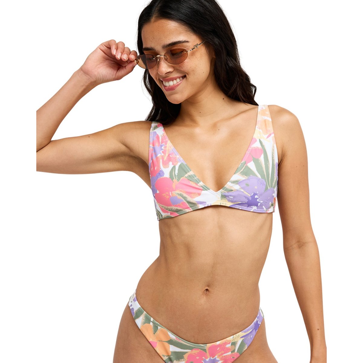 Haut de maillot de bain bikini triangle HAZEY HIBISCUS ELONGATED BRA. blanc cloud dancer hazey hibiscus, ROXY