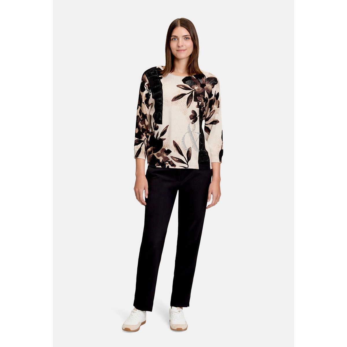 Pull-over en maille à manches chauve-souris beige/marron, BETTY BARCLAY