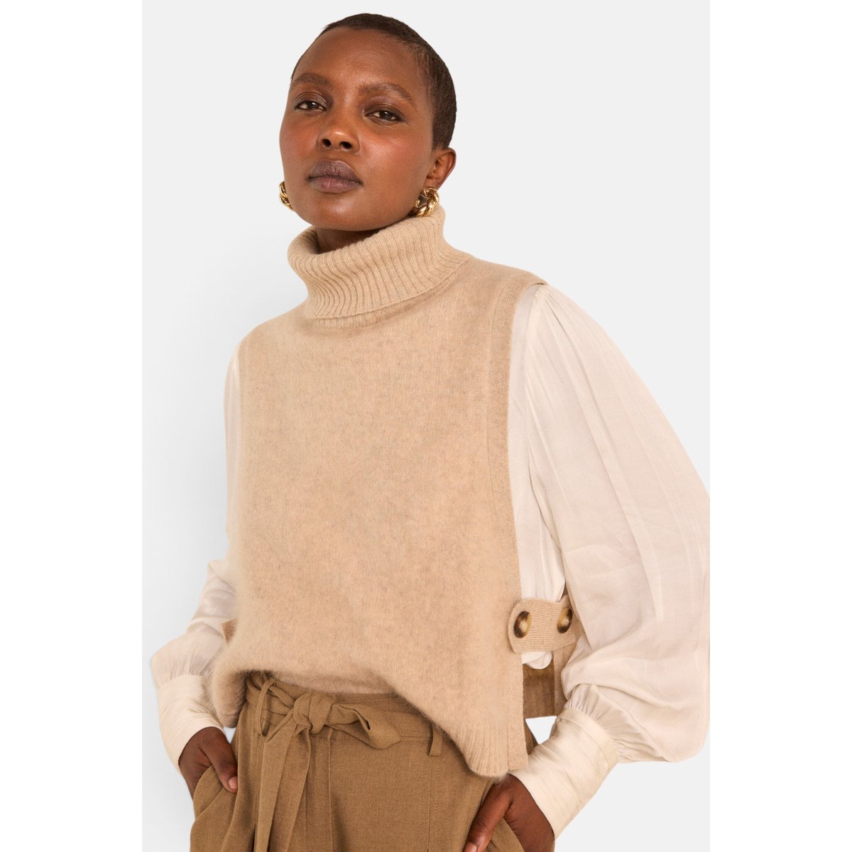 Cape sans manches en laine taupe clair REINE taupe clair, Maison 123