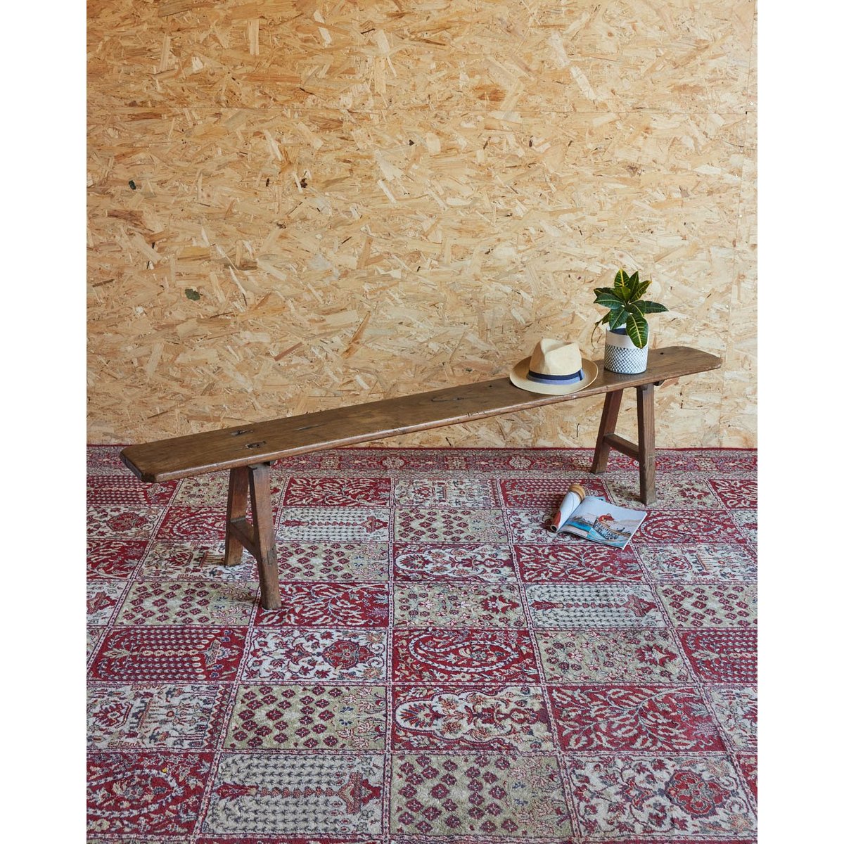 Banc de ferme en bois Antoine N°430 - Bon état bois clair, DEBONGOUT