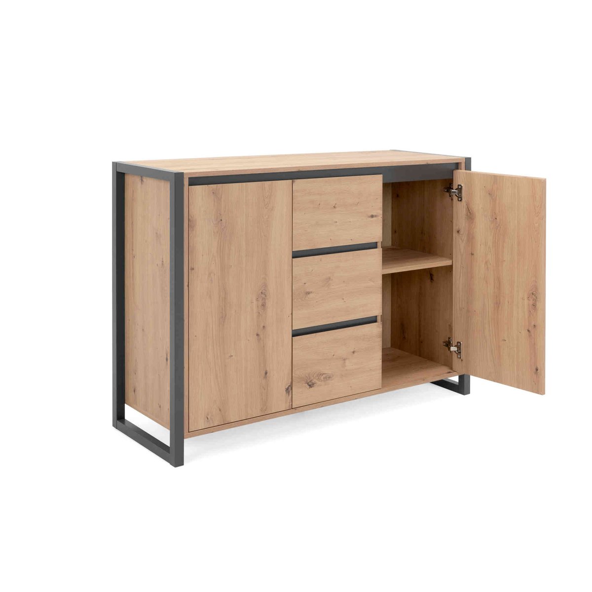 Commode 2 portes 3 tiroirs bois naturel, TERRE DE NUIT