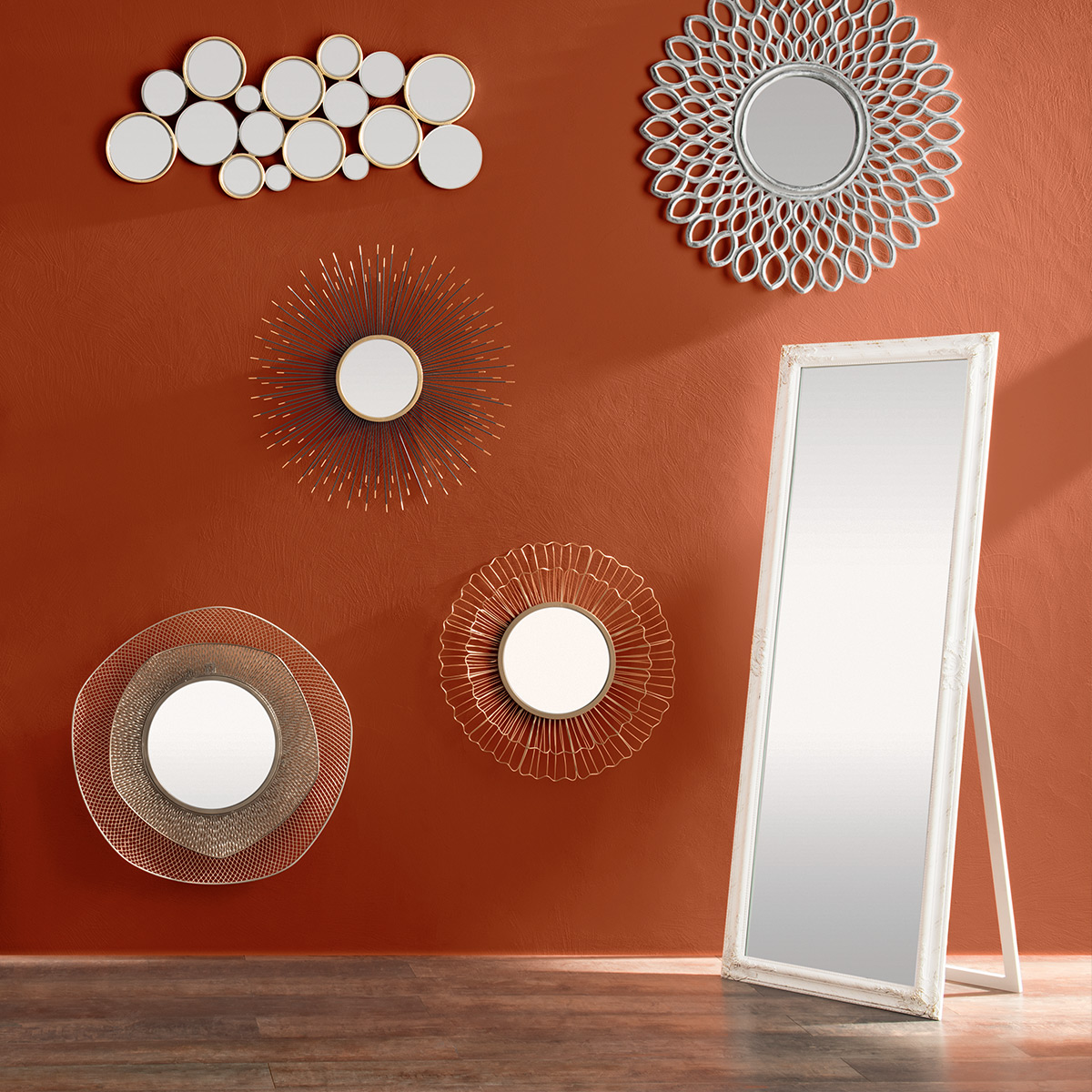 Miroir sur pied en bois blanchi MAYA blanc, ATMOSPHERA