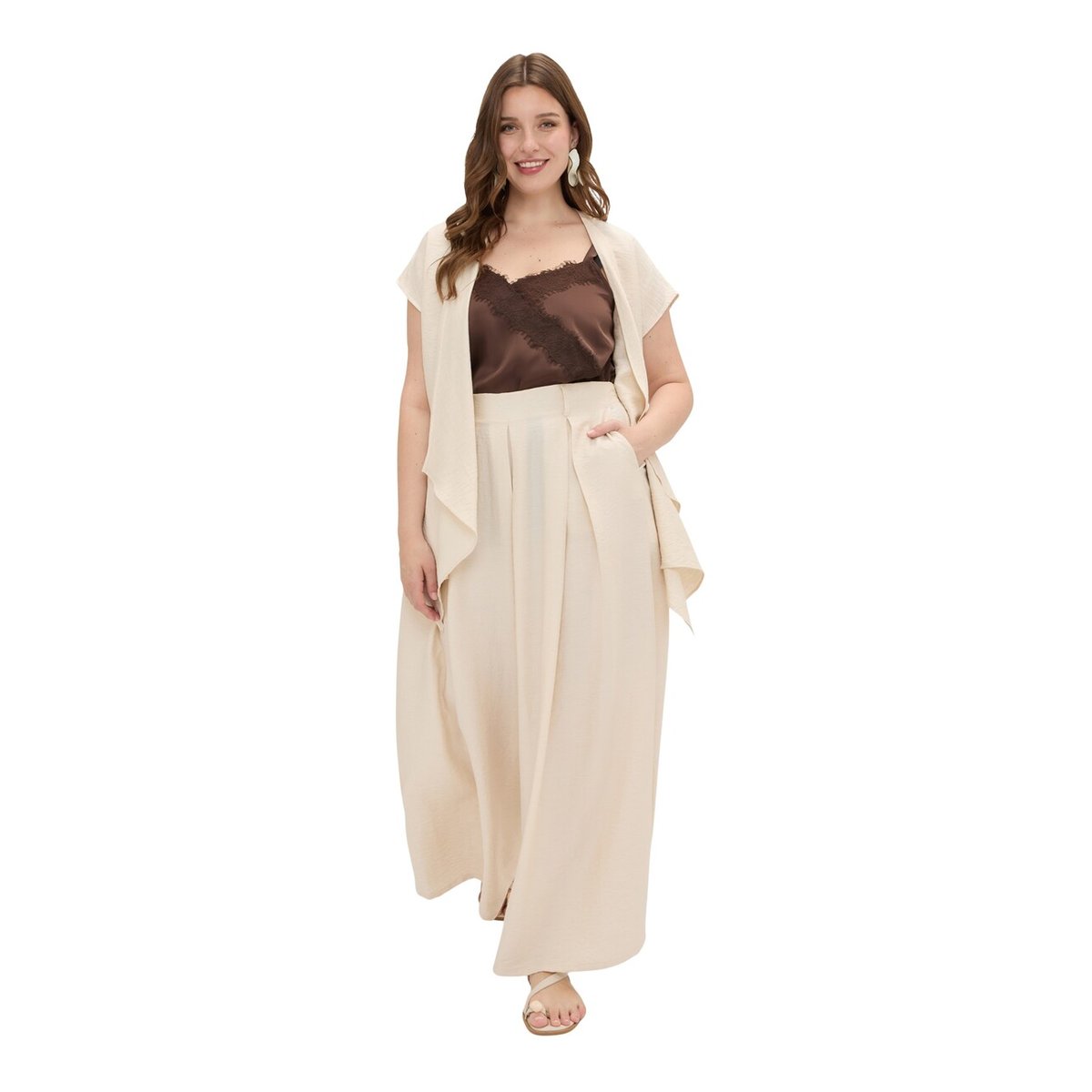 Pantalon palazzo à pinces beige, FIORELLA RUBINO