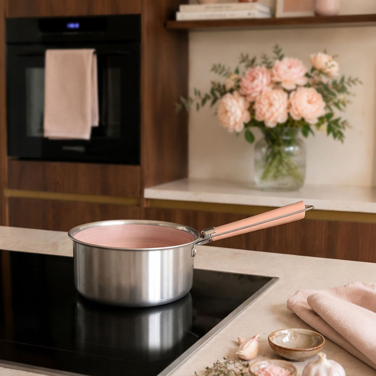 Casserole 18cm en acier inoxydable, AGLAE inox-rose, MENASTYL