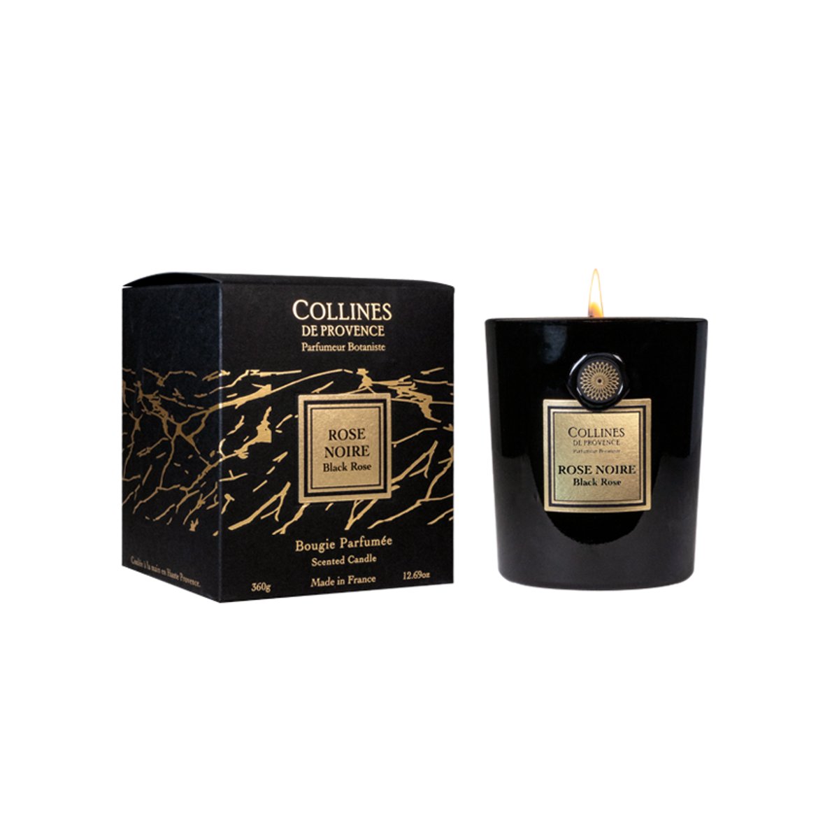 Bougie Parfumée Cire Végétale ROSE NOIRE noir, COLLINES DE PROVENCE