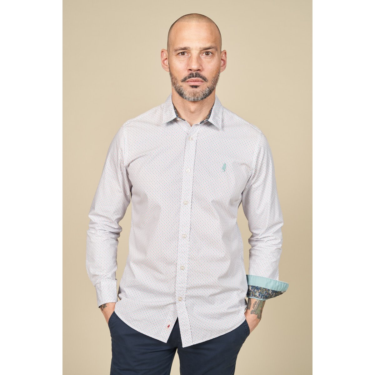 Chemise imprimée à motifs géométriques bleu canard, MCS