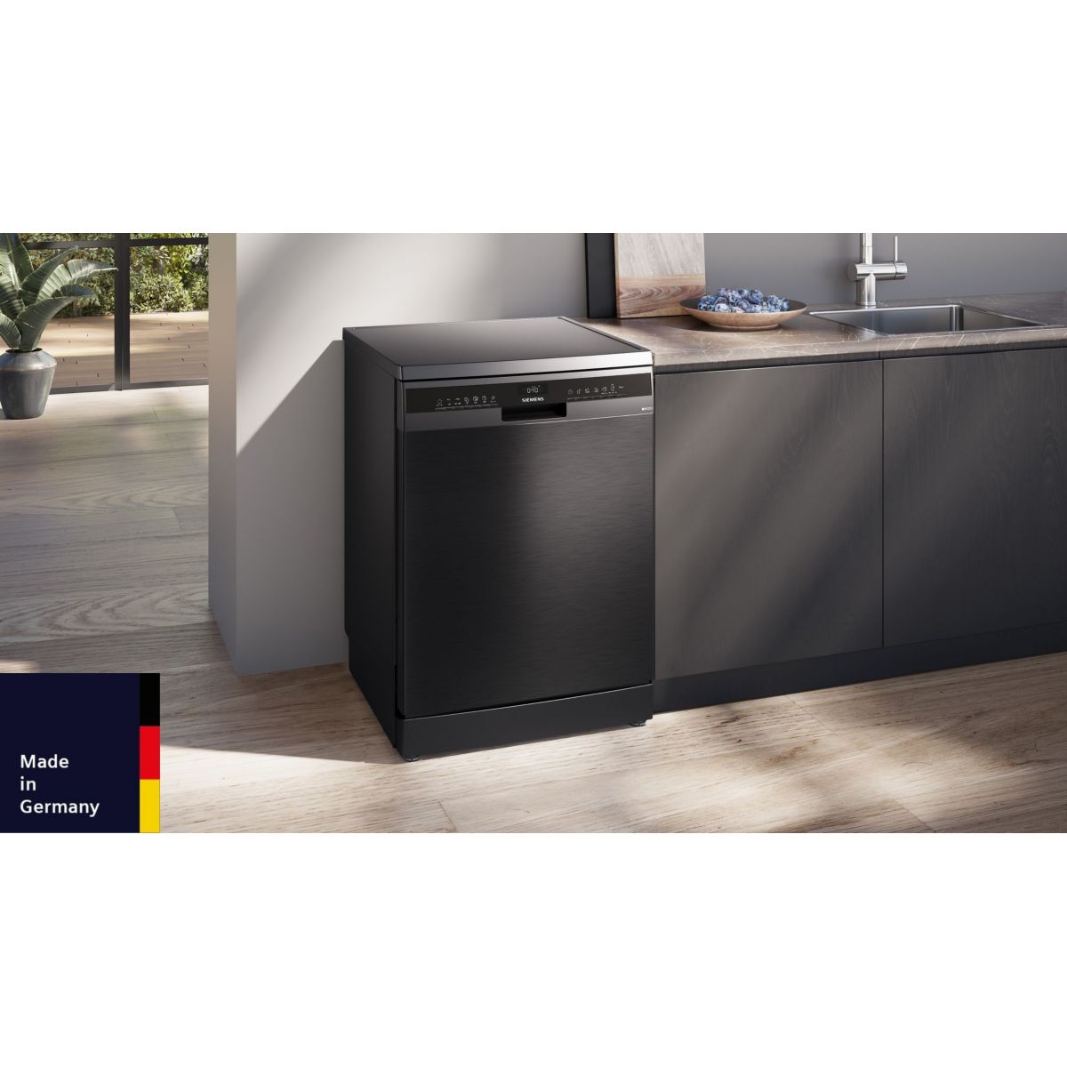 Lave vaisselle 60 cm SN23EC22AE, varioSpeed Plus, Acier brossé noir couleur unique, SIEMENS