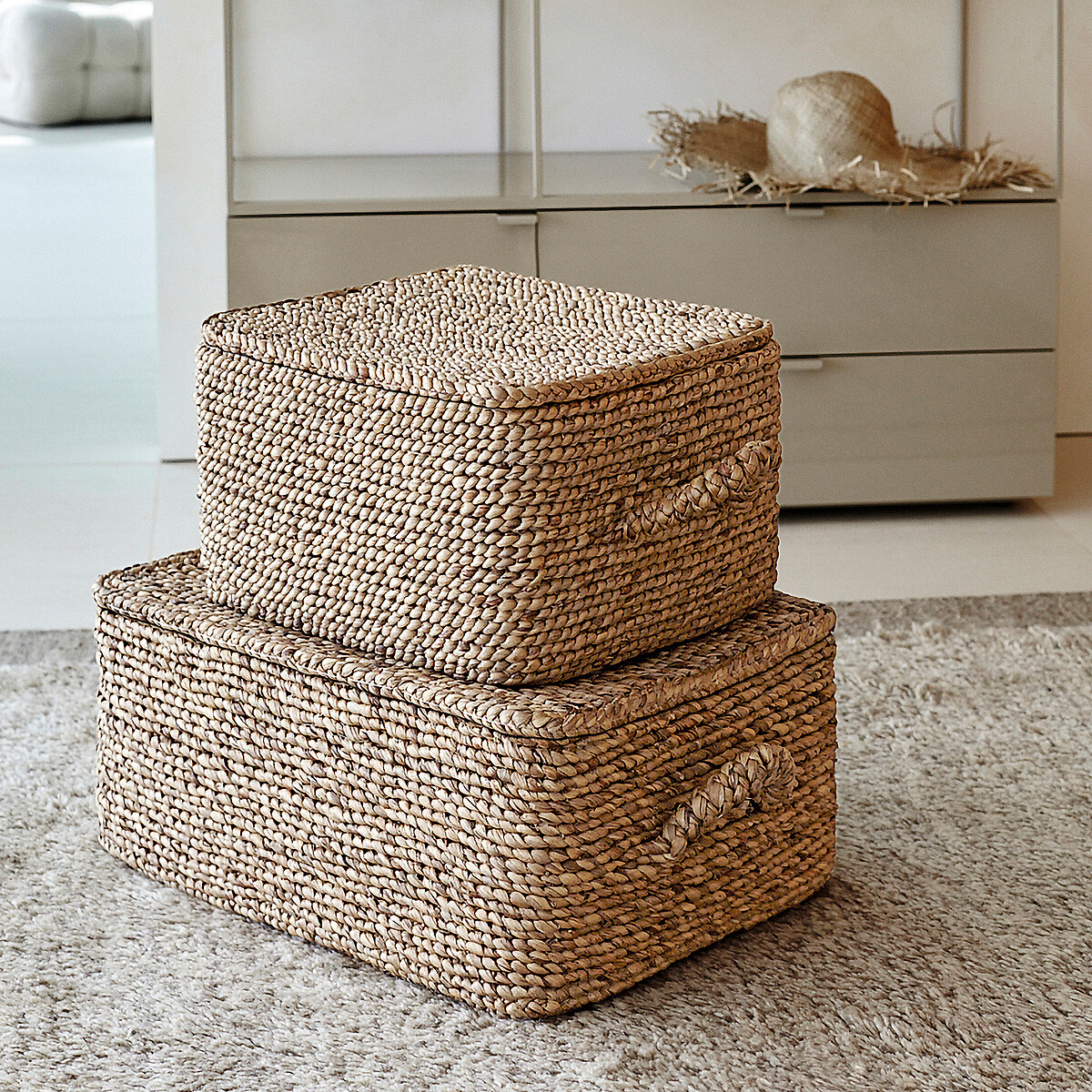 Cesta rectangular tejida en jacinto de agua, LIAN natural, AM.PM