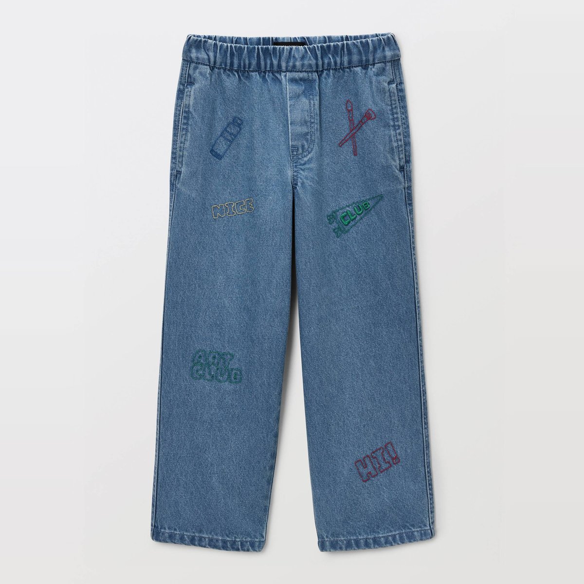 Jean large cargo taille élastiquée contenant du coton blue denim, MONOPRIX