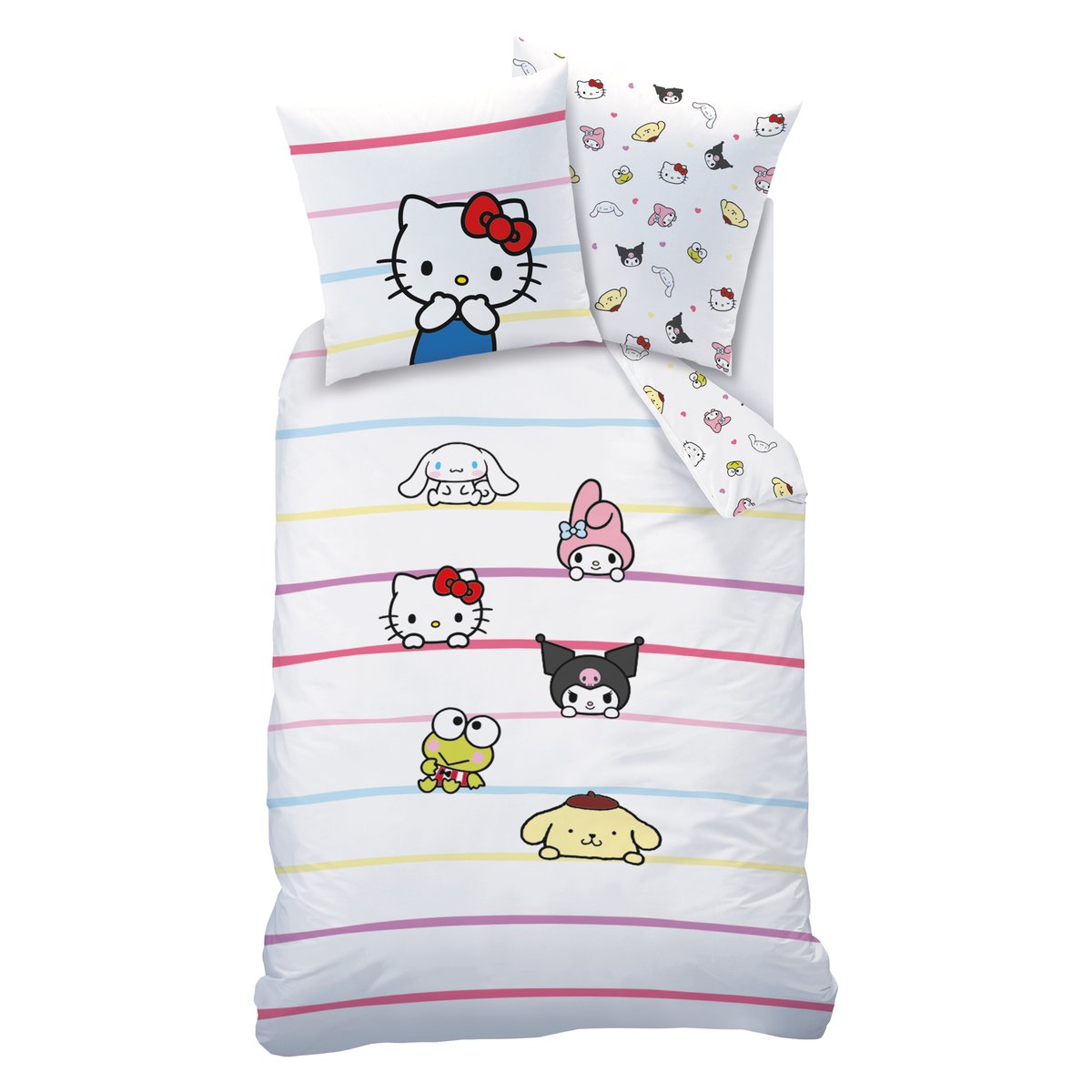 Parure de lit imprimée 100% coton, FRIENDLY blanc, HELLO KITTY