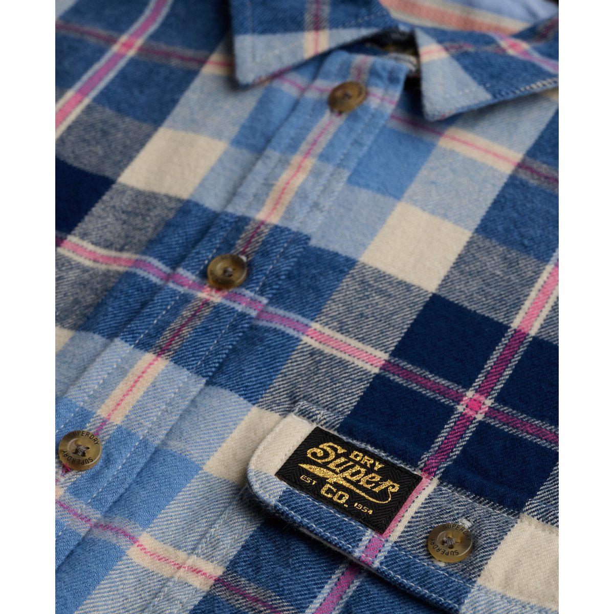 Chemise Flanelle Carreaux Coupe Décontractée bleu classique à carreaux, SUPERDRY