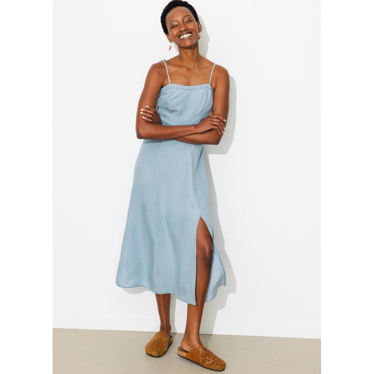 Robe à bretelles en lyocell jean clair, PROMOD