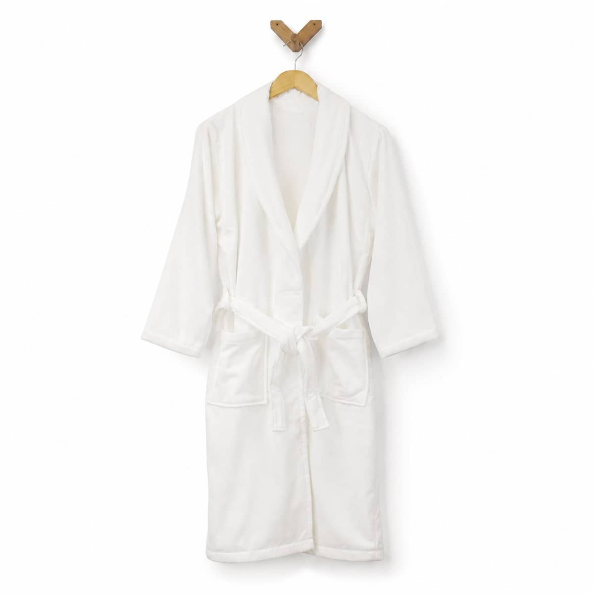 Peignoir mixte coton éponge velours DELUX blanc, LINANDELLE