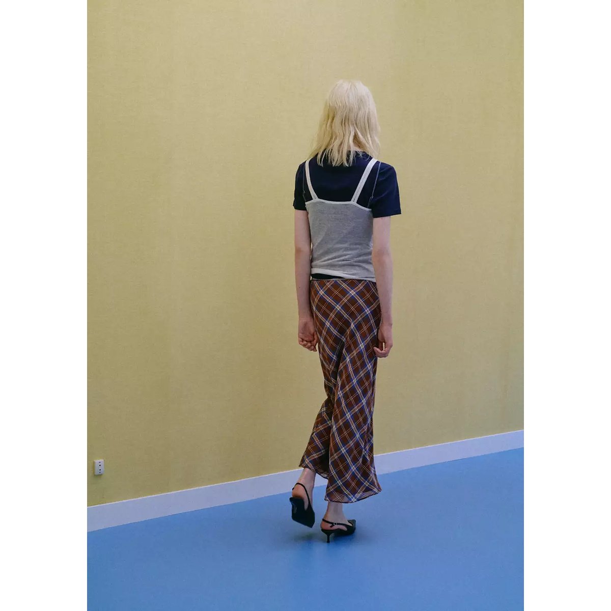 Jupe midi carreaux marron, MANGO