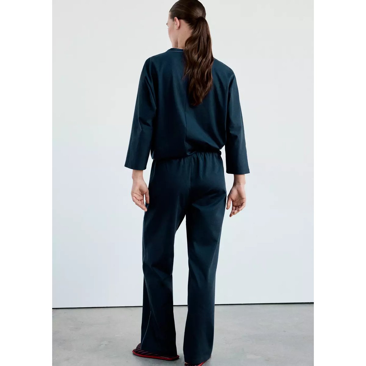 Pantalon de pyjama coton uni bleu marine, MANGO