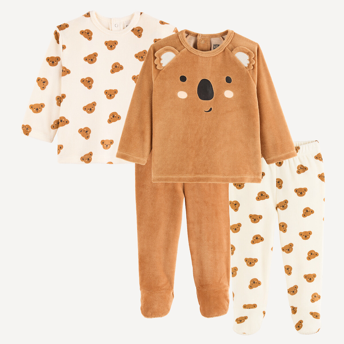 Set di 2 pigiami a due pezzi in velluto, con motivo con koala blu + rosa + ecru, LA REDOUTE COLLECTIONS