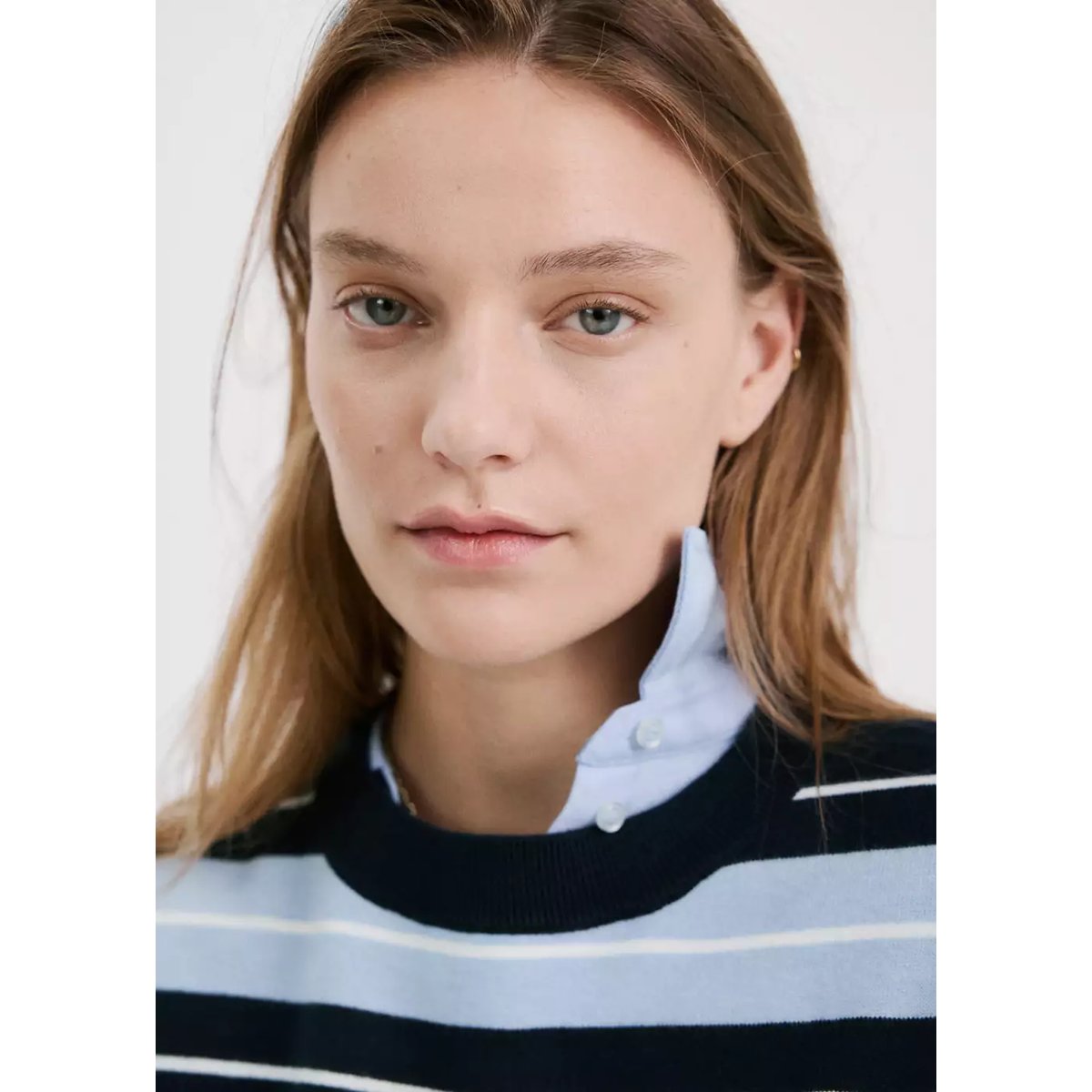 Pull-over en maille à rayures bleu marine foncé, MANGO