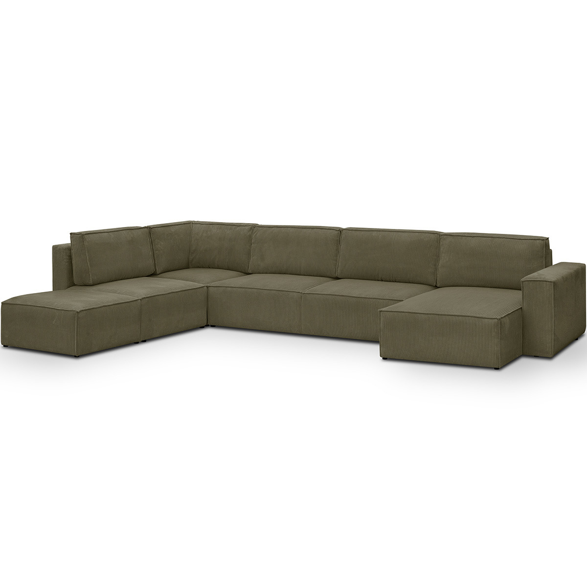 Canapé d'angle gauche convertible 8+1 places en velours côtelé - HARPER MOD vert kaki, HOMIFAB