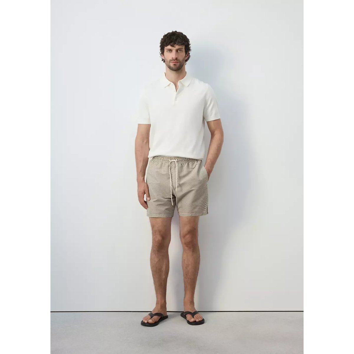 Maillot de bain imprimé géométrique beige, MANGO MAN