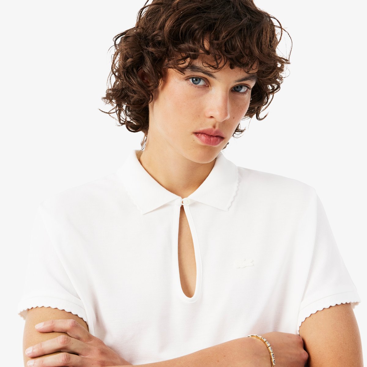 Polo Piqué fluide festonné relaxed fit blanc-70v, LACOSTE