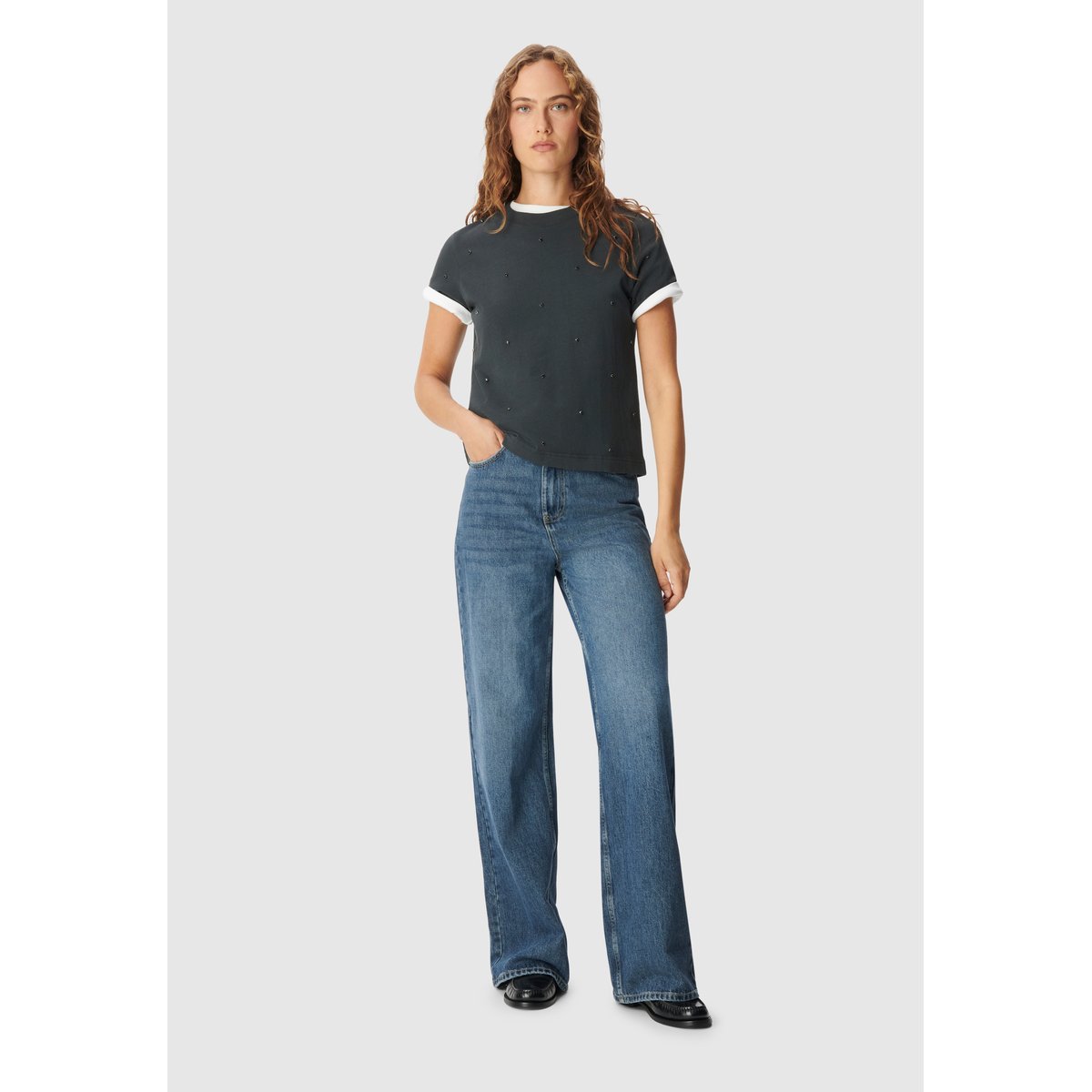 Tee-shirt décor strass gris anthracite, IKKS