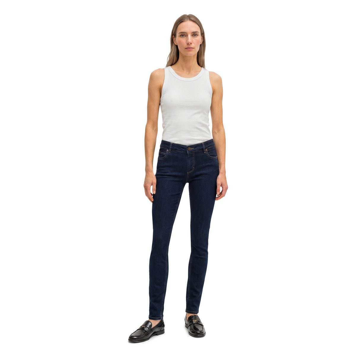 Jeans modèle Alby slim en coton biologique mélangé et stretch bleu, MARC O'POLO