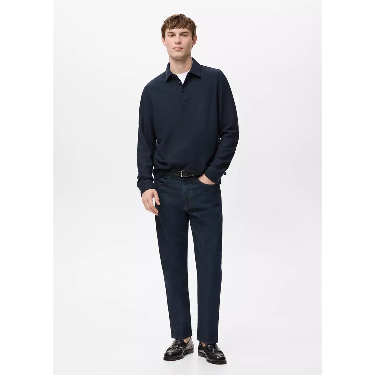 Pull-over polo maille structure bleu marine, MANGO MAN