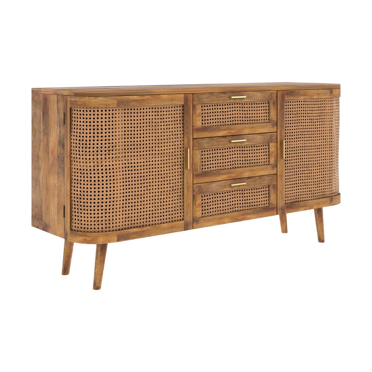 Buffet 2 portes et 3 tiroirs en cannage - WAVA marron clair, MAISON PAVANE