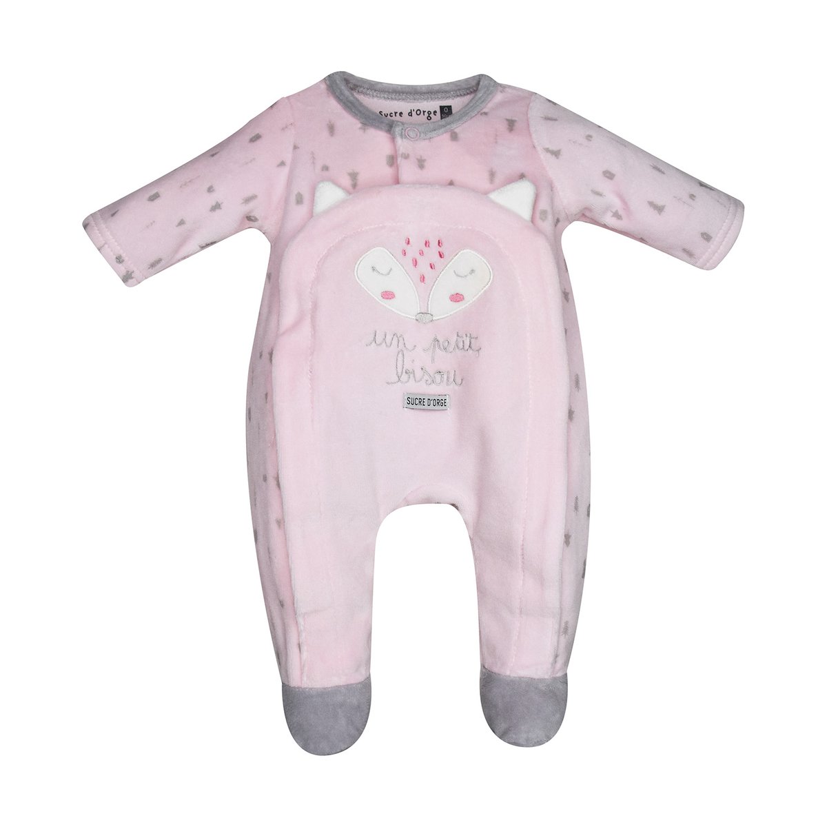 Pyjama naissance fabienne velours rase rose, SUCRE D'ORGE