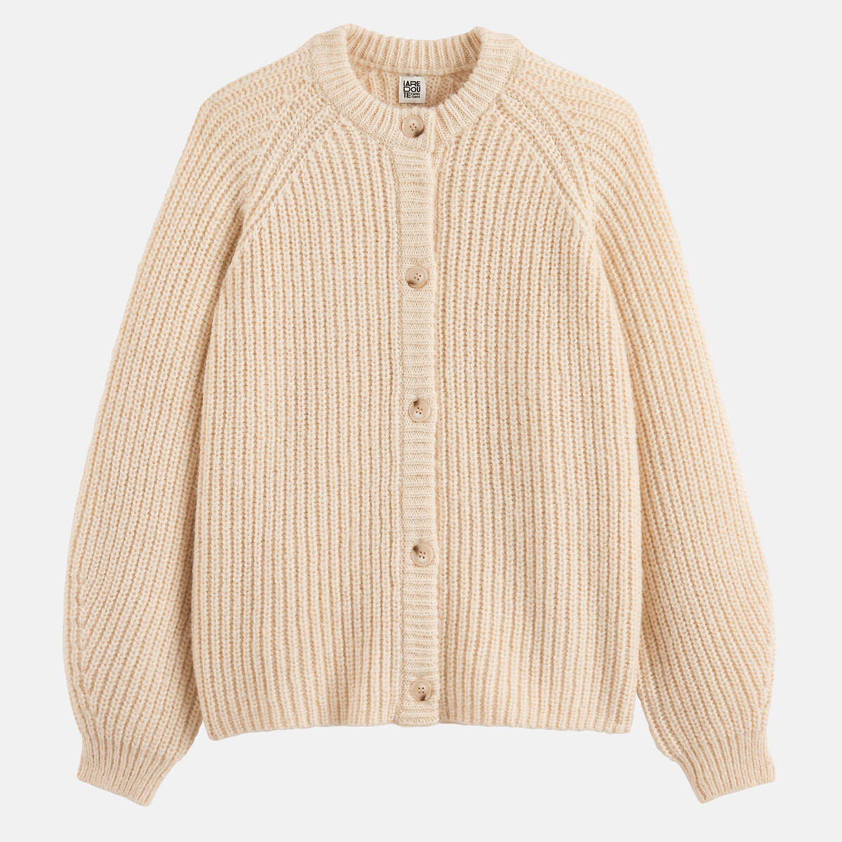 Strickjacke mit Rundhalsausschnitt und Rippmuster ecru, LA REDOUTE COLLECTIONS