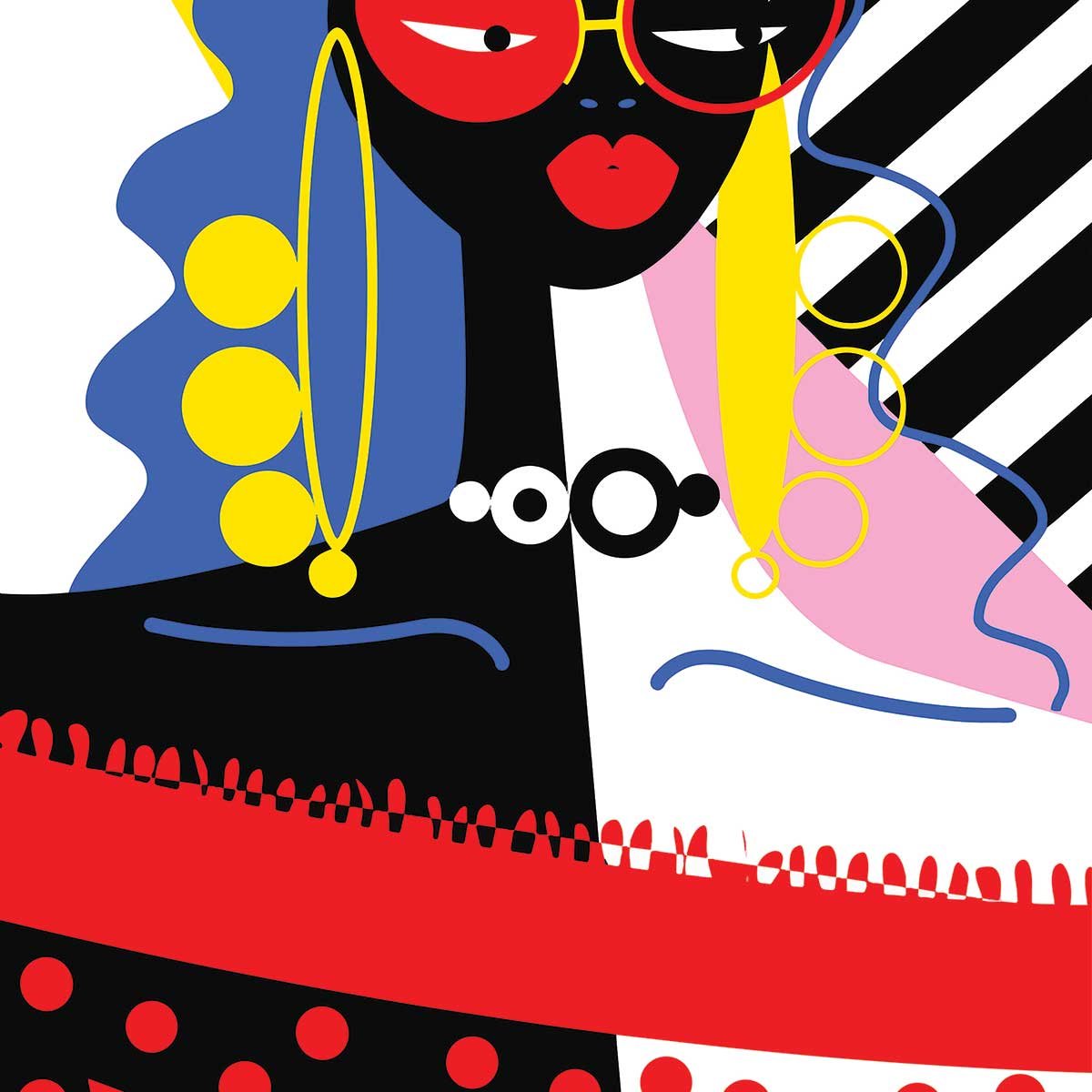 Affiche collage la femme aux lunettes affiche + cadre en bois - noir, HEXOA