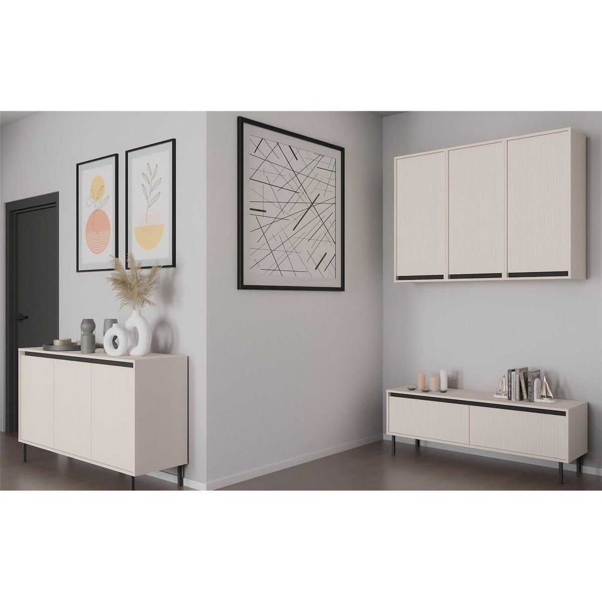 Armoire murale rainurée collection OSAKA beige sable, RECOLLECTION
