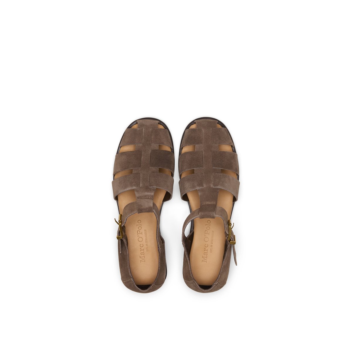 Sandales de pêcheur modèle Fiona en cuir velours doux beige, MARC O'POLO