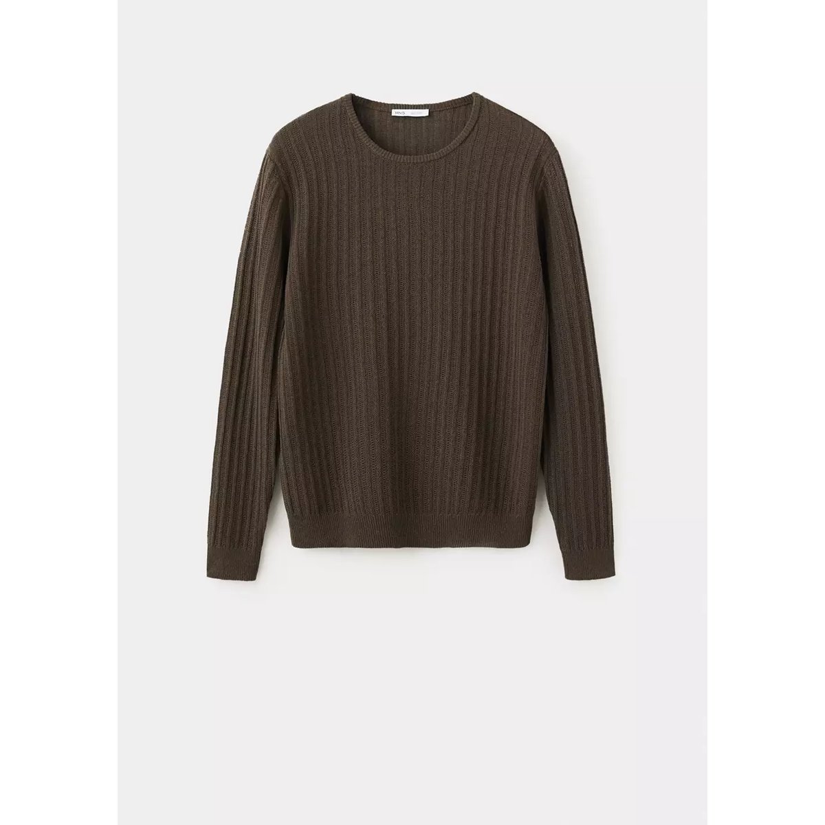 Pull en mélange de coton et lin côtelé marron, MANGO MAN