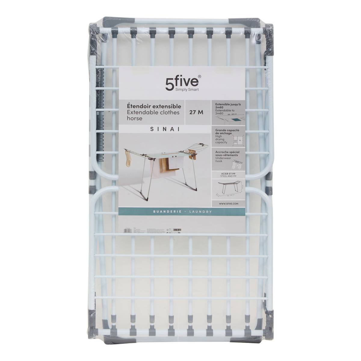 Étendoir à linge extensible 27m SINAI blanc, 5FIVE SIMPLY SMART