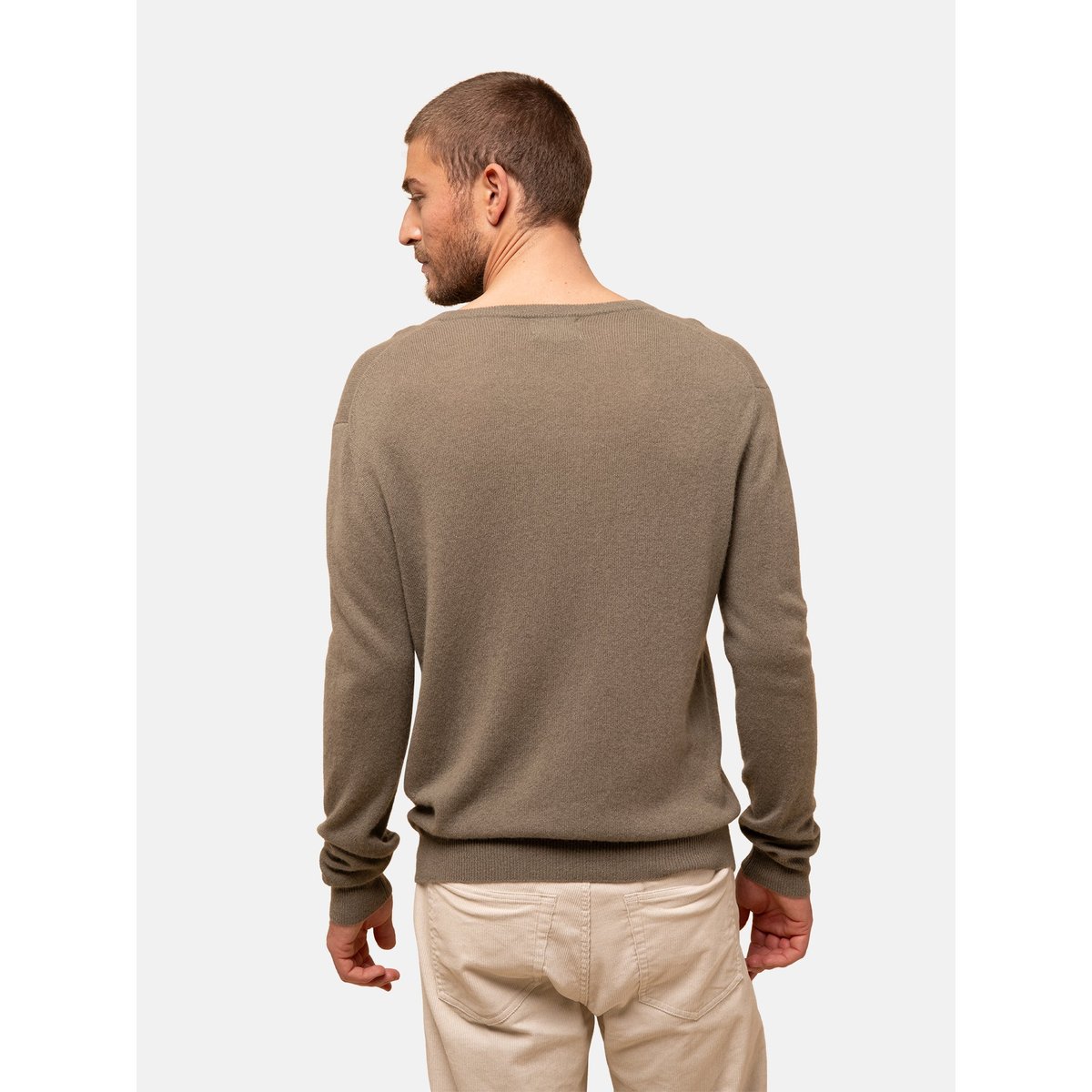 Pull Col V  Army Walt kaki, JUST CASHMERE
