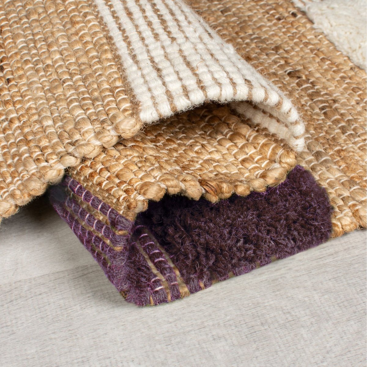 Tapis de couloir jute et laine MEDINA BLOCKS violet, FLAIR RUGS