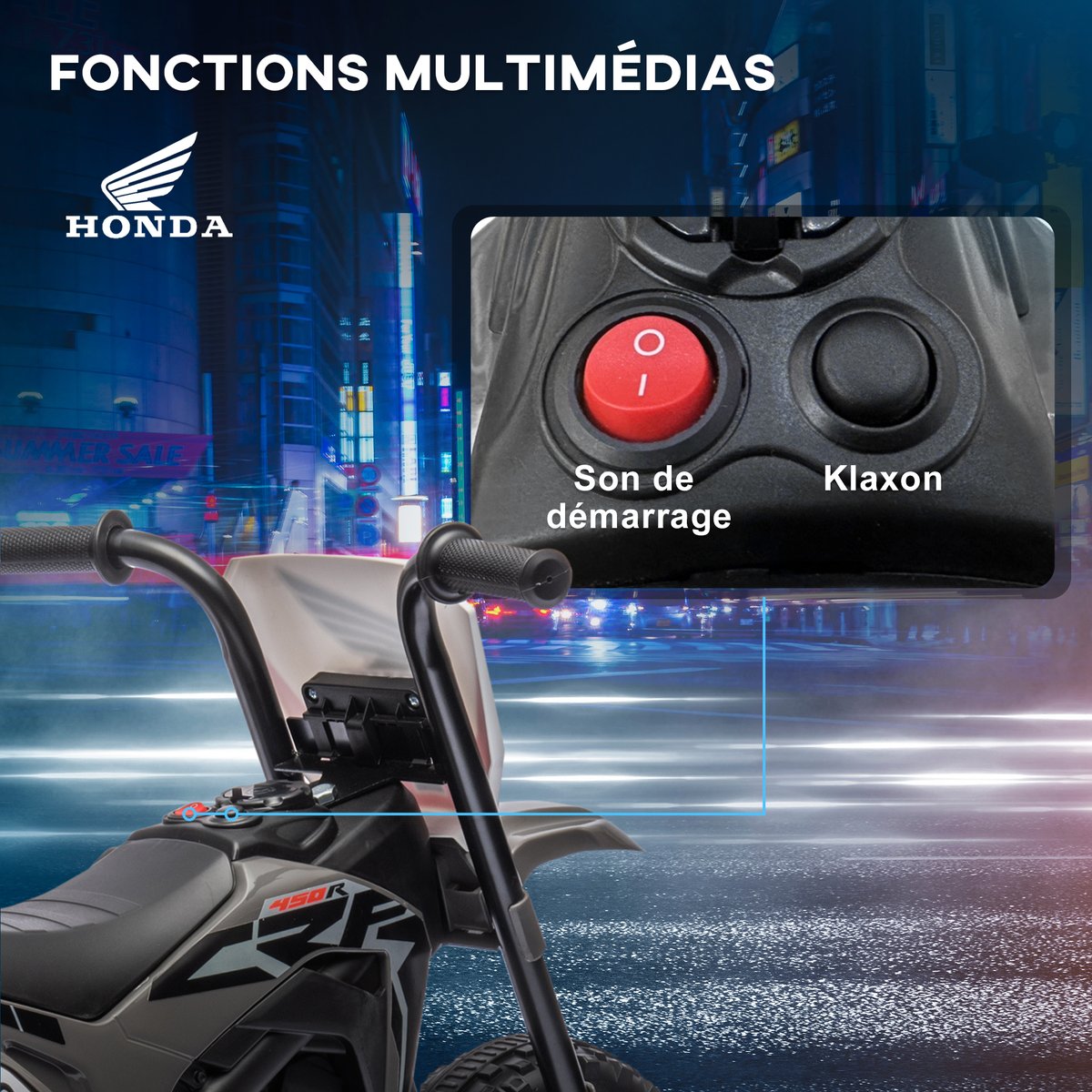 Moto électrique à conducteur assis PP Rouge gris, HOMCOM
