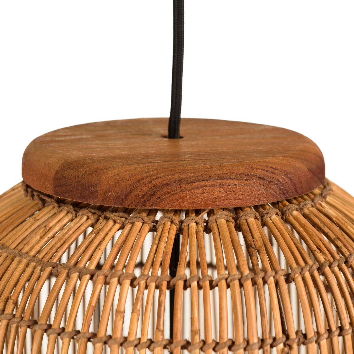 Suspension 28x28cm en rotin couleur naturelle et bois de teck recyclé SWING bois naturel, PIER IMPORT